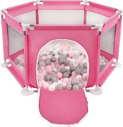 Kiddymoon Partners Sześciokąt Składany Ks-100X Z Piłeczkami 6Cm Zabawka Kojec Różowy Perła-Szary-Transparent-Pudrowy Róż