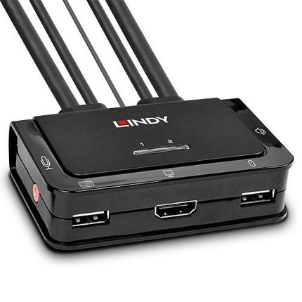 Lindy Przełącznik KVM (switch) HDMI 2.0, USB 2.0 i audio 2-portowy