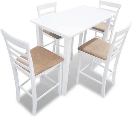 Zestaw Białych, Drewnianych Mebli Barowych Stół I 4 Krzesła 2414668