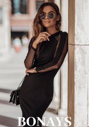 Czarna seksowna sukienka z tiulowym rękawem Jessica