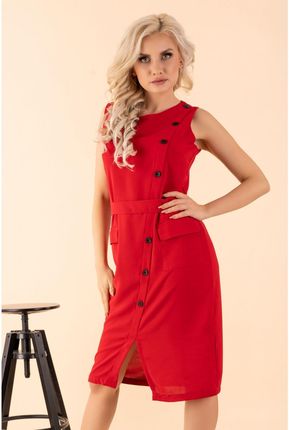 Czerwona ołówkowa sukienka z guziczkami EQALISA