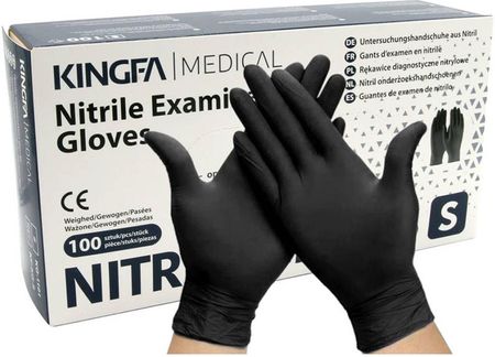 Rękawiczki nitrylowe czarne Kingfa Medical 100 szt. - rozm. S