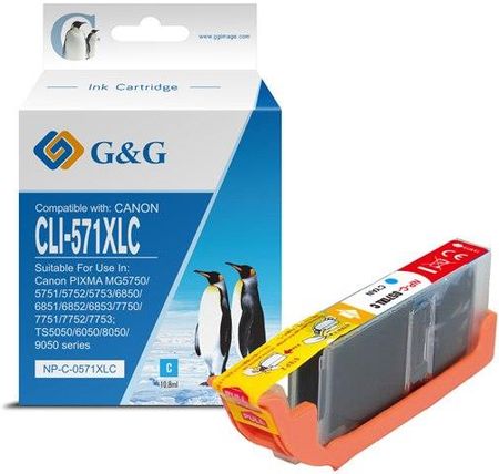 G&G KOMPATYBILNY INK / TUSZ Z CLI571C XL, CYAN, 10,8ML, ML NP-C-0CL571XLC, HIGH CAPACITY, CANON PIXMA MG5750, MG5751, MG5752, MG