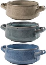 Miska ceramiczna z uchwytami na zupę płatki owsiankę bulionówka do zupy zestaw 3 sztuki 3x750 ml beżowa niebieska granatowa - Bulionówki