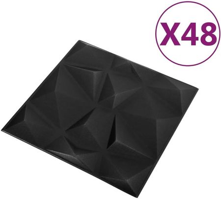 vidaXL Panele ścienne 3D 48szt. 50x50cm diamentowa czerń 12m² 150916