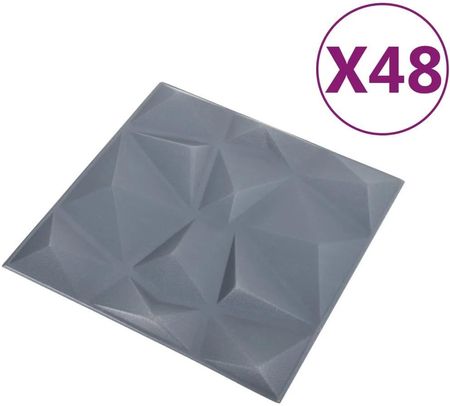 vidaXL Panele ścienne 3D 48szt. 50x50cm diamentowa szarość 12m² 150920