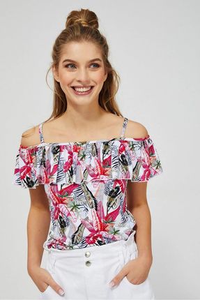 Bluzka damska typu hiszpanka w kolorowe kwiaty - biała