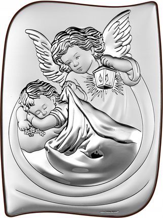 Obrazek srebrny Aniołek z latarenką nad dzieckiem