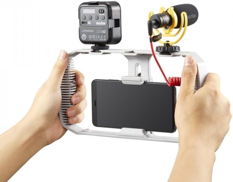 Kit Godox VK1 Per Smartphone Vlogging: Gabbia Con Slitta Fredda, Microfono Direzionale, Luce RGB E Treppiede