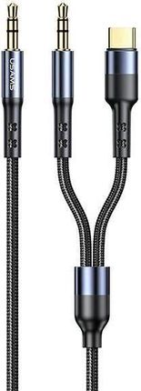 USAMS Kabel pleciony 2w1 1,2m Fast Charge (USB-C/Jack 3,5mm na Jack 3,5mm) SJ555YP01 (US-SJ555)
