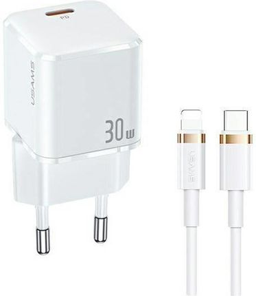 USAMS Ład. siec. USB-C T45 30W PD3.0 +QC3.0 Fast Charging +kabel U63 USB-C/Lightning biały/white UXTZH02 (USAMS-UX)