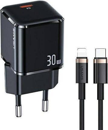 USAMS Ład. siec. USB-C T45 30W PD3.0 +QC3.0 Fast Charging +kabel U63 USB-C/Lightning czarny/black UXTZH01 (USAMS-UX)