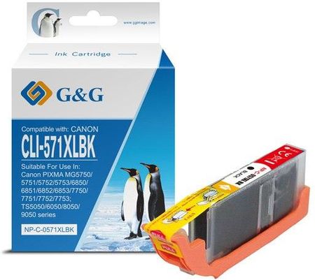 G&G kompatybilny ink / tusz z CLI571BK XL, black, 10,8ml, ml NP-C-0CL571XLBK, high capacity, Canon PIXMA MG5750, MG5751, MG5752, (NPC0CL571XLBK)