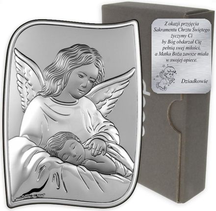Dono Obrazek srebrny Aniołek Pamiątka Chrztu Świętego DS147