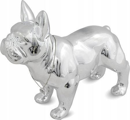 Srebrna figura psa buldoga z łańcuchem - 32 cm