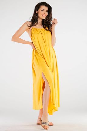 Sukienka maxi z odkrytymi plecami (Żółty, S/M)