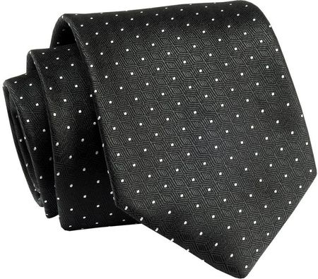 Krawat Czarny w Białe Kropki, Groszki, 7 cm, Elegancki, Klasyczny, Męski -ALTIES KRALTS0664