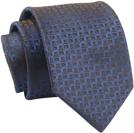 Krawat Chabrowo-Brązowy w Drobny Wzór Geometryczny, 7 cm, Elegancki, Klasyczny, Męski -ALTIES KRALTS0663