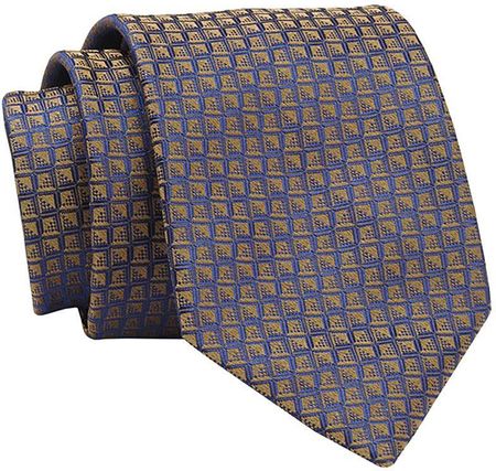 Krawat Granatowo-Żółty w Drobny Wzór Geometryczny, 7 cm, Elegancki, Klasyczny, Męski -ALTIES KRALTS0661