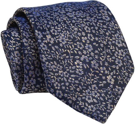 Krawat Granatowo-Beżowy w Kwiatki, 7 cm, Elegancki, Klasyczny, Męski -ALTIES KRALTS0640