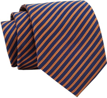 Krawat Pomarańczowo-Granatowy w Paski 7 cm, Elegancki, Klasyczny, Męski -ALTIES KRALTS0616