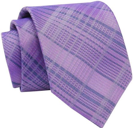 Krawat Liliowy w Kratkę, Elegancki, 7cm, Klasyczny, Męski -ALTIES KRALTS0608