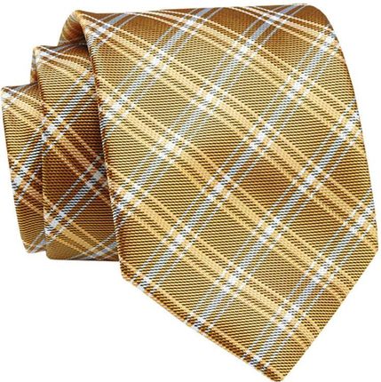 Krawat Żółty w Kratkę, Elegancki, 7cm, Klasyczny, Męski -ALTIES KRALTS0604