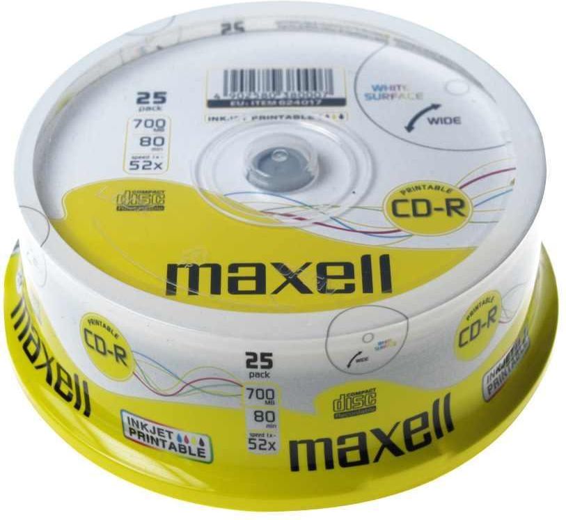 Nośnik danych MAXELL CD-R 700MB 52X PRINTABLE CAKE*25 (624017.40.CN ...