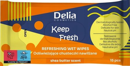 DELIA Cosmetics Keep Fresh Odświeżające Chusteczki nawilżane - Shea Butter 1op., 15szt