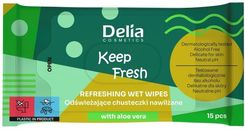 Zdjęcie DELIA Cosmetics keep fresh odświeżające chusteczki nawilżane - aloe vera 1op.,15szt - Karczew