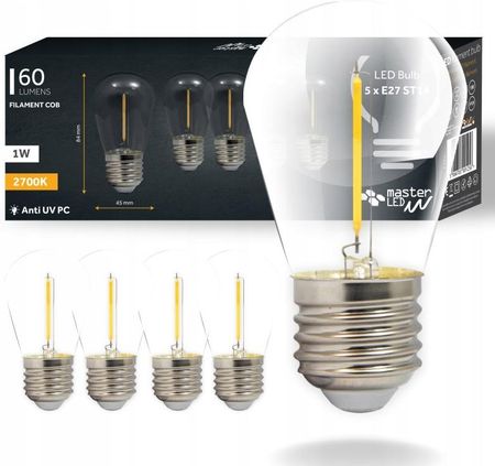 Żarówki ledowe retro Edison LED E27 Filament Vita ST14 2700K 1W opakowanie 5 sztuk