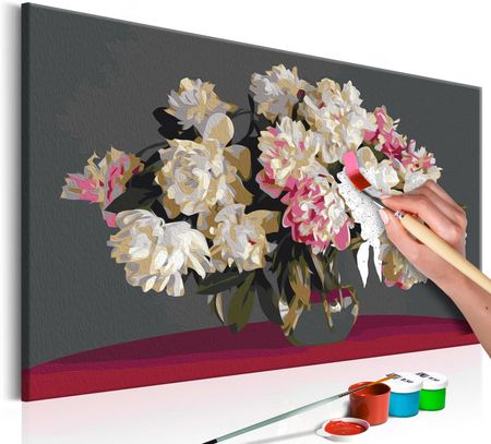 Obraz do malowania - Białe kwiaty w wazonie 60x40