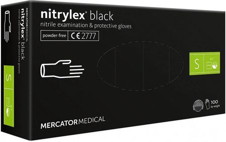 Mercator Medical Nitrylex Black Rękawiczki Nitrylowe Bezpudrowe Czarne - Rozm. S 100Szt. (5906615132295)