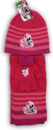 Komplet czapka szalik rękawiczki Minnie ciemny róż