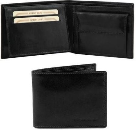 Tuscany Leather Ekskluzywny skórzany portfel męski z kieszenią na monety - 3-krotnie składany , kolor czarny TL140763