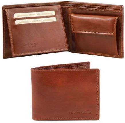 Tuscany Leather Ekskluzywny skórzany portfel męski z kieszenią na monety - 3-krotnie składany , kolor brązowy TL140763