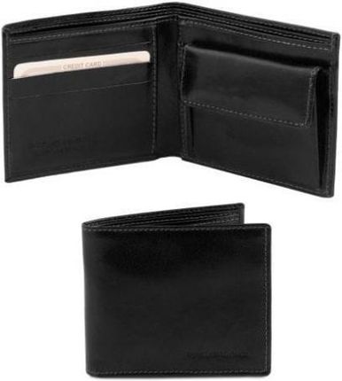 Tuscany Leather Ekskluzywny skórzany portfel męski z kieszenią na monety - 2-krotnie składany , kolor czarny TL140761