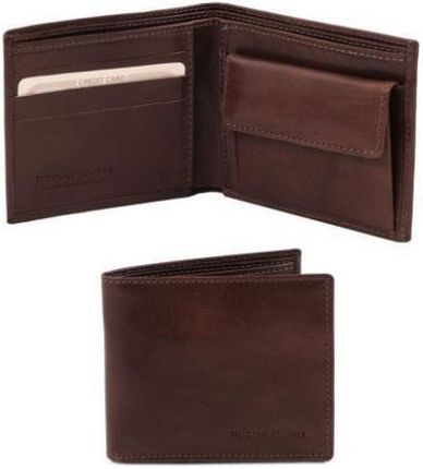 Tuscany Leather Ekskluzywny skórzany portfel męski z kieszenią na monety - 2-krotnie składany , kolor ciemny brąz TL140761