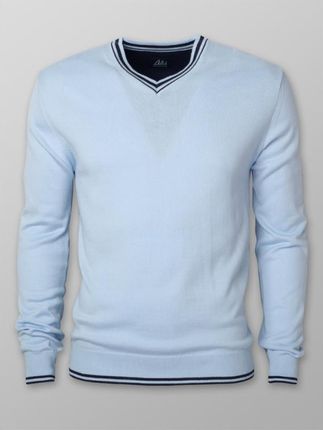 Błękitny Sweter Z Granatowymi Kontrastami