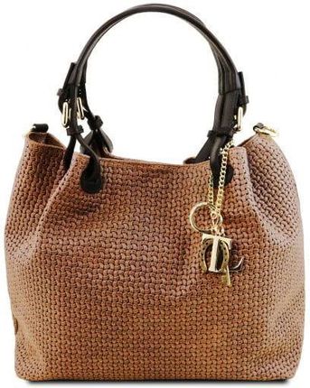 Tuscany Leather TL KeyLuck - skórzana torba na zakupy ze wzorem , kolor cynamonowy TL141573