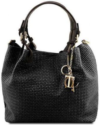Tuscany Leather TL KeyLuck - skórzana torba na zakupy ze wzorem , kolor czarny TL141573