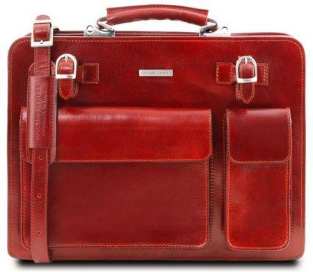 Tuscany Leather Venezia - Skórzana teczka 2 przegrody , kolor czerwony TL141268
