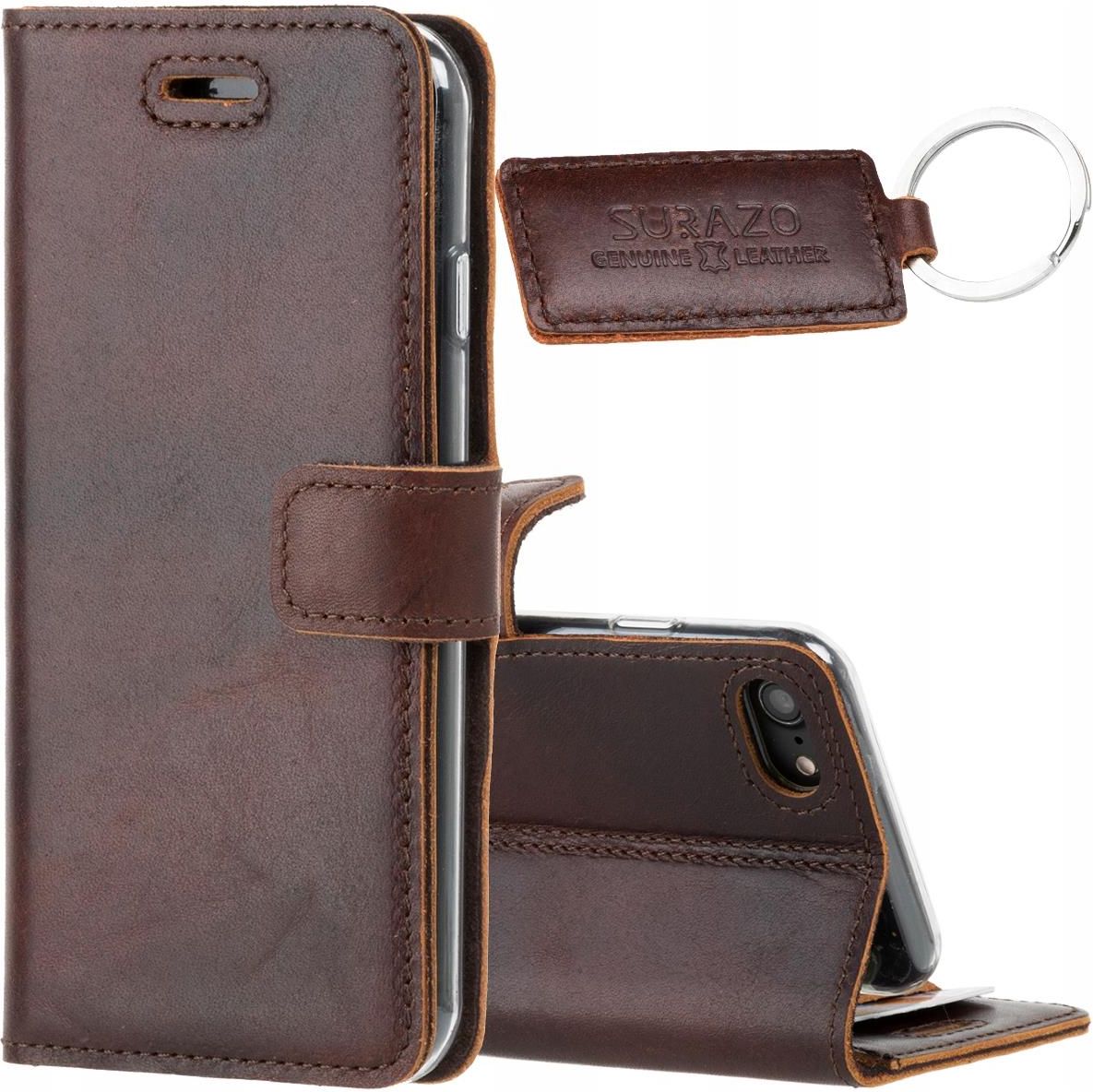 Genuine Leather RFID Wallet Phone Case SURAZO - Ornament Brown Compatible with Apple iPhone SE 3 2022 SE 2020 & iPhone 7/8