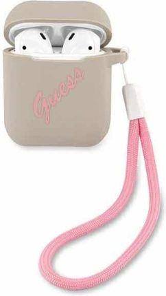 Guess Etui Airpods 1/2 Cover Szaro Różowy/Grey Pink Silicone Vintage (Guaca2Lsvsgp)