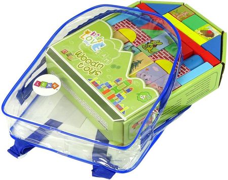 Leantoys Zestaw Drewnianych Klocków Ze Zwierzętami Zamek W Plecaku - zdjęcie 2