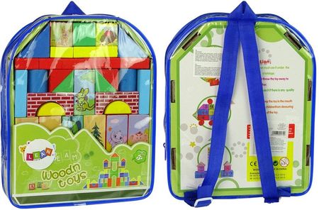 Leantoys Zestaw Drewnianych Klocków Ze Zwierzętami Zamek W Plecaku - zdjęcie 4