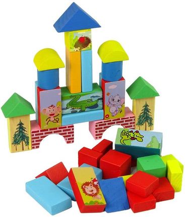 Leantoys Zestaw Drewnianych Klocków Ze Zwierzętami Zamek W Plecaku - zdjęcie 3