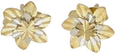 Diament Złote Kolczyki 585 Kwiatki Z Białym Złotem (KL5700333)