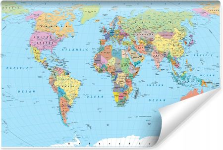 Muralo Fototapeta Kolorowa Mapa Polityczna Świata 180x120