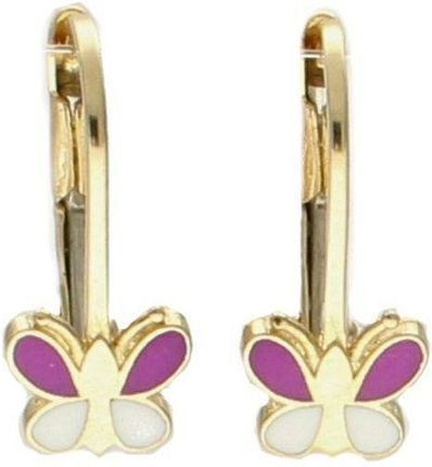 Diament Złote Kolczyki Dla Dziewczynki 585 Motylki Fioletowe (Diaklc6155585)